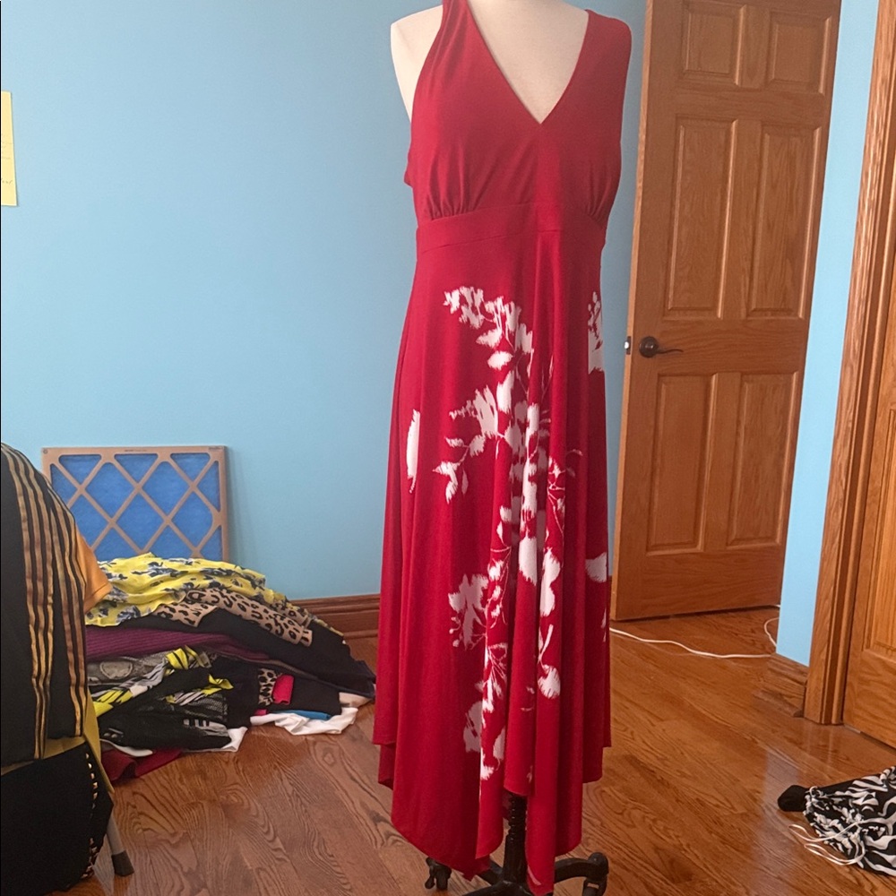 INC International Concepts Red and White High Low Dress